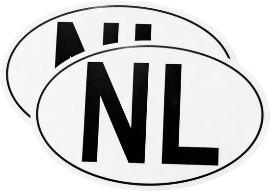 Twee NL-stickers, wit ovaal met zwarte letters
